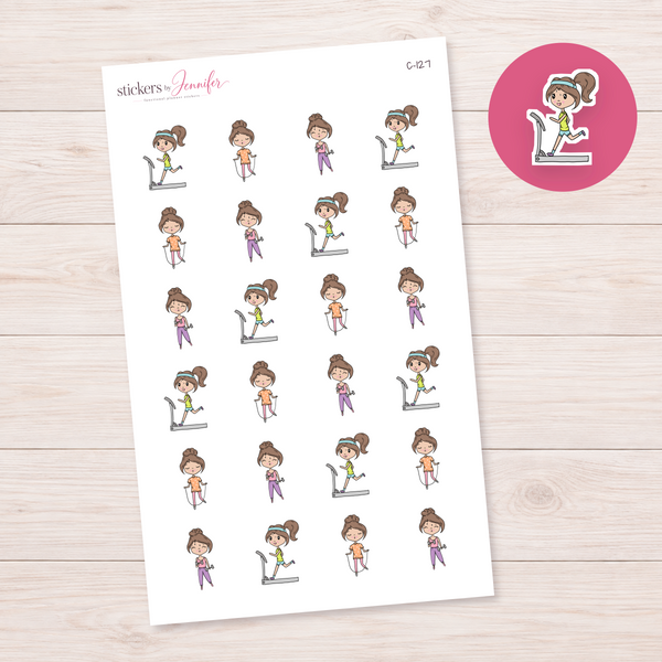 Workout Routine Character Planner Stickers — light-skin brunette | C-127