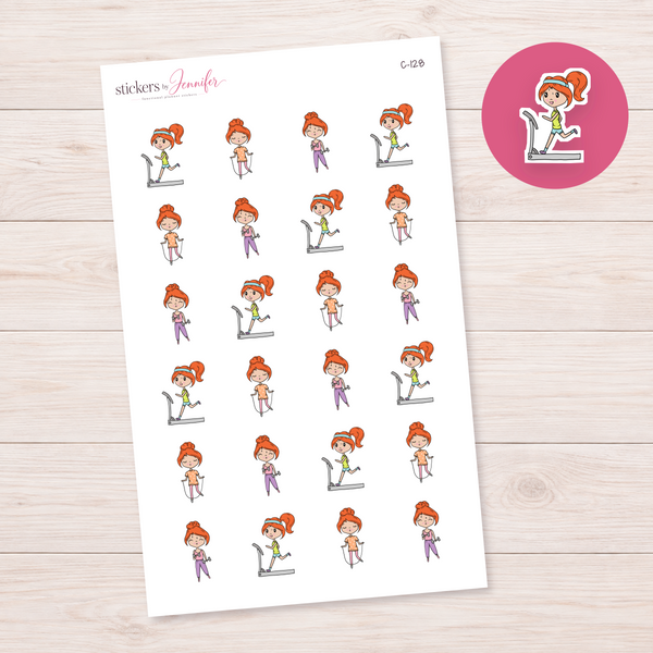 Workout Routine Character Planner Stickers — light-skin red-haired | C-128