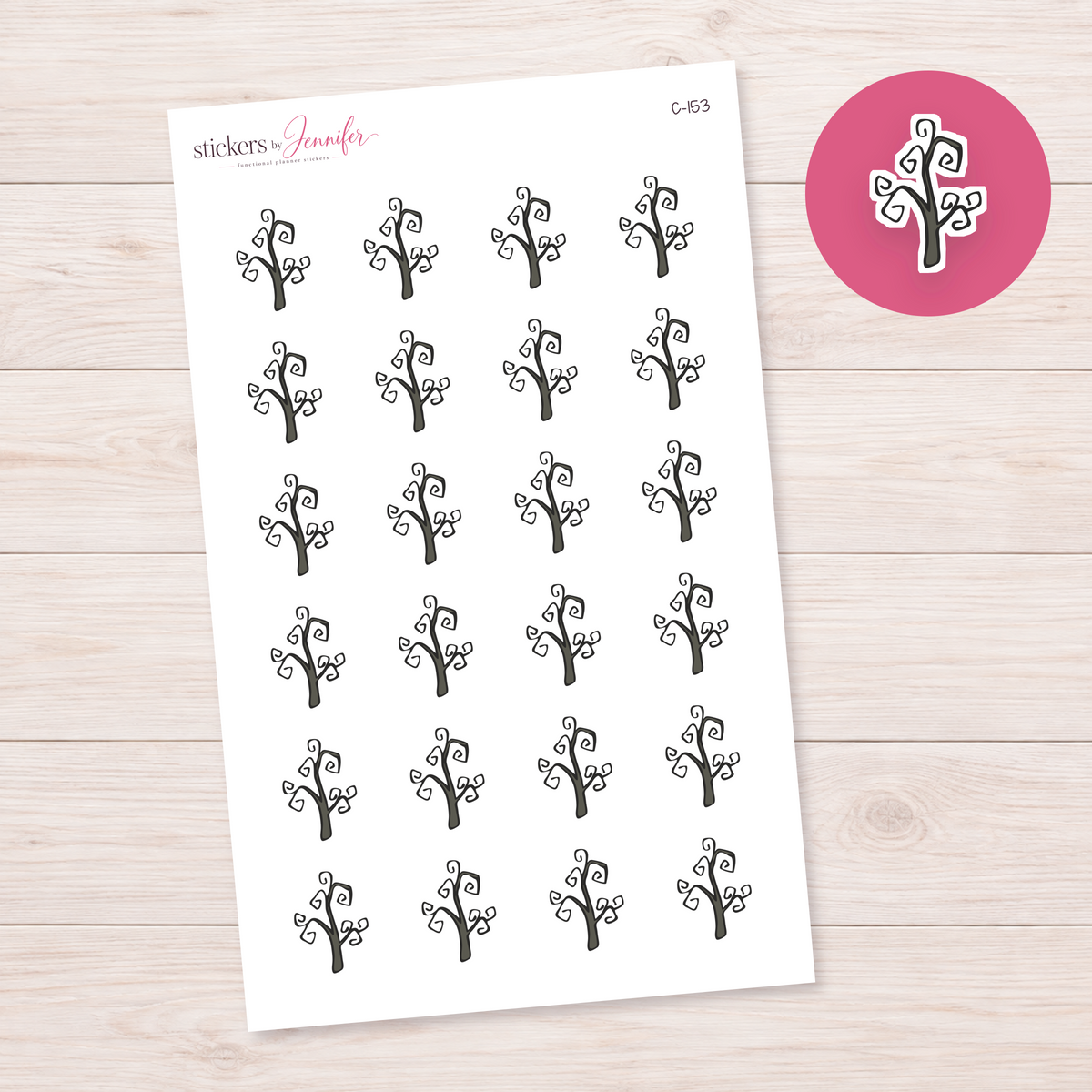 Dark Curly Halloween Tree Planner Stickers | C-153