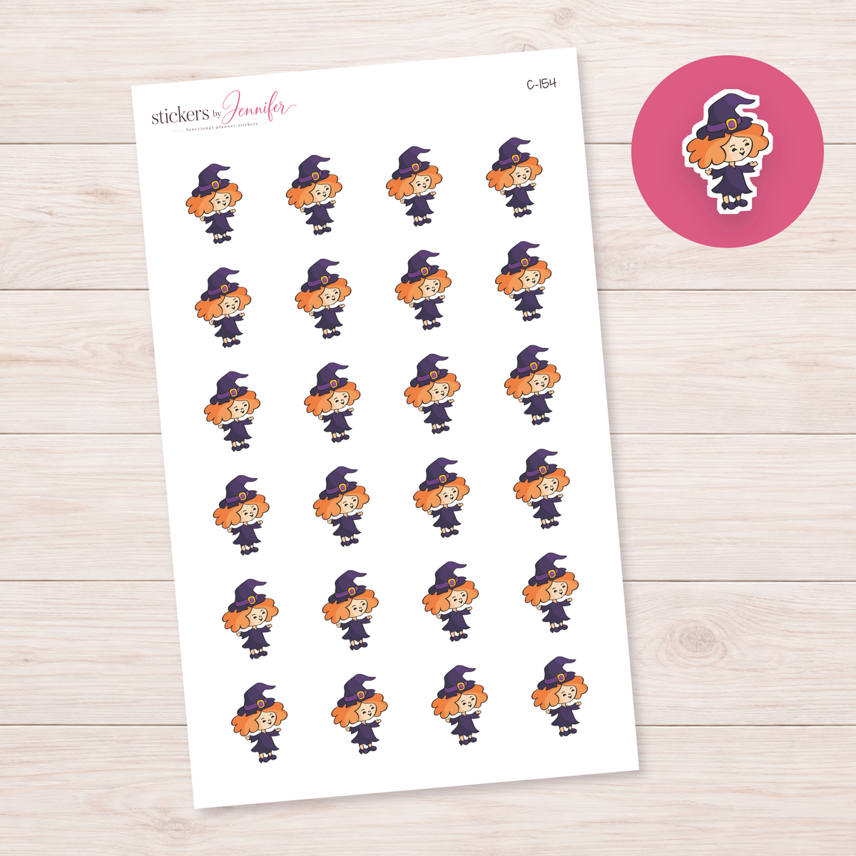 Orange-Haired Smiling Witch Planner Stickers | C-154