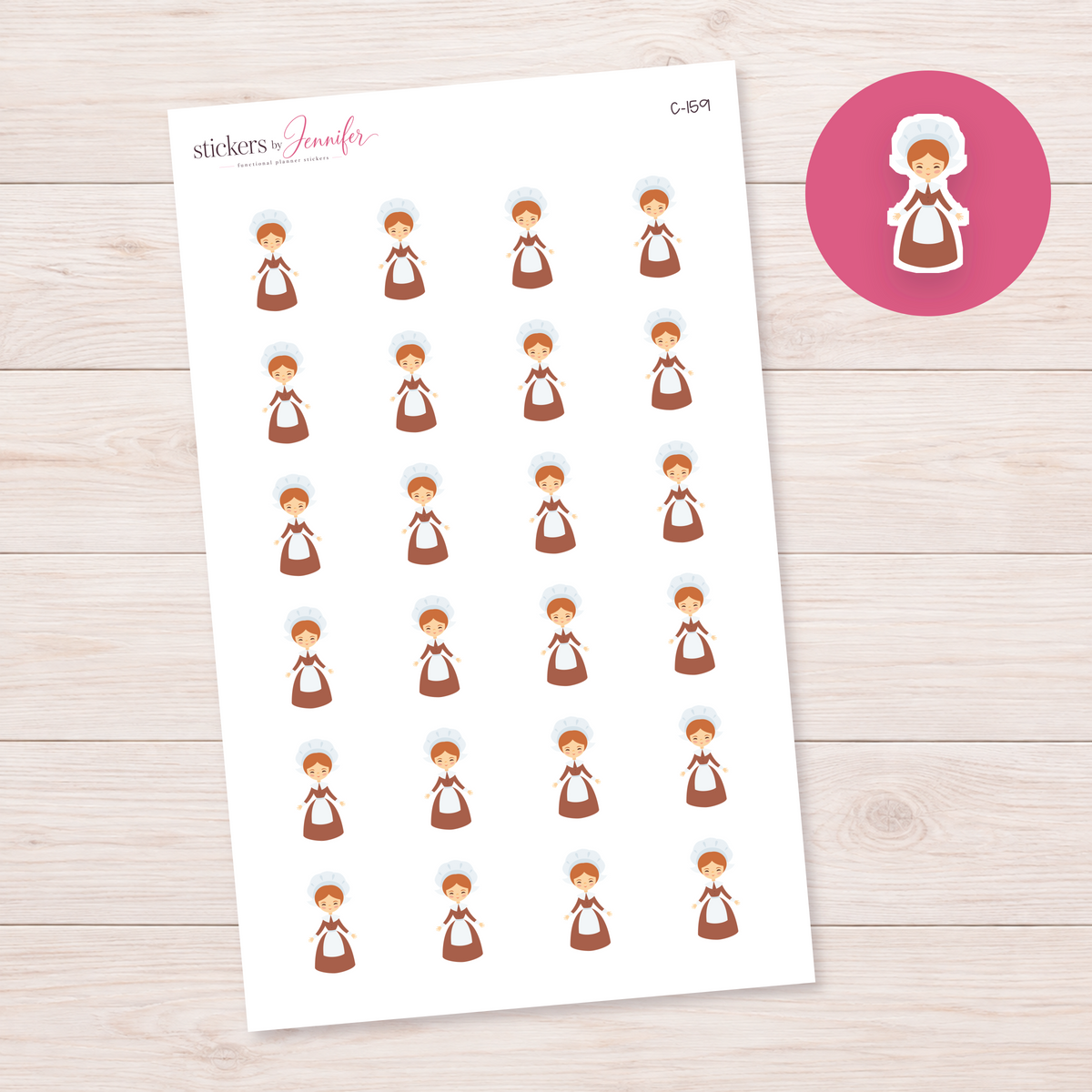 Pilgrim Girl Character Planner Stickers | C-159