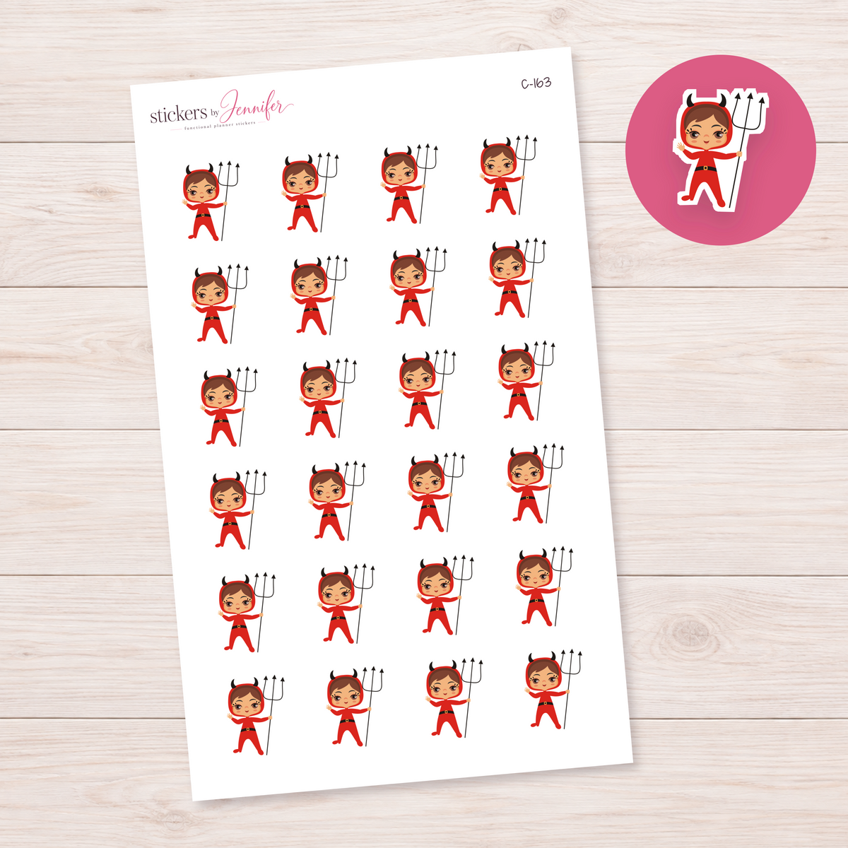 Devil Costume Child with Trident Planner Stickers | C-163