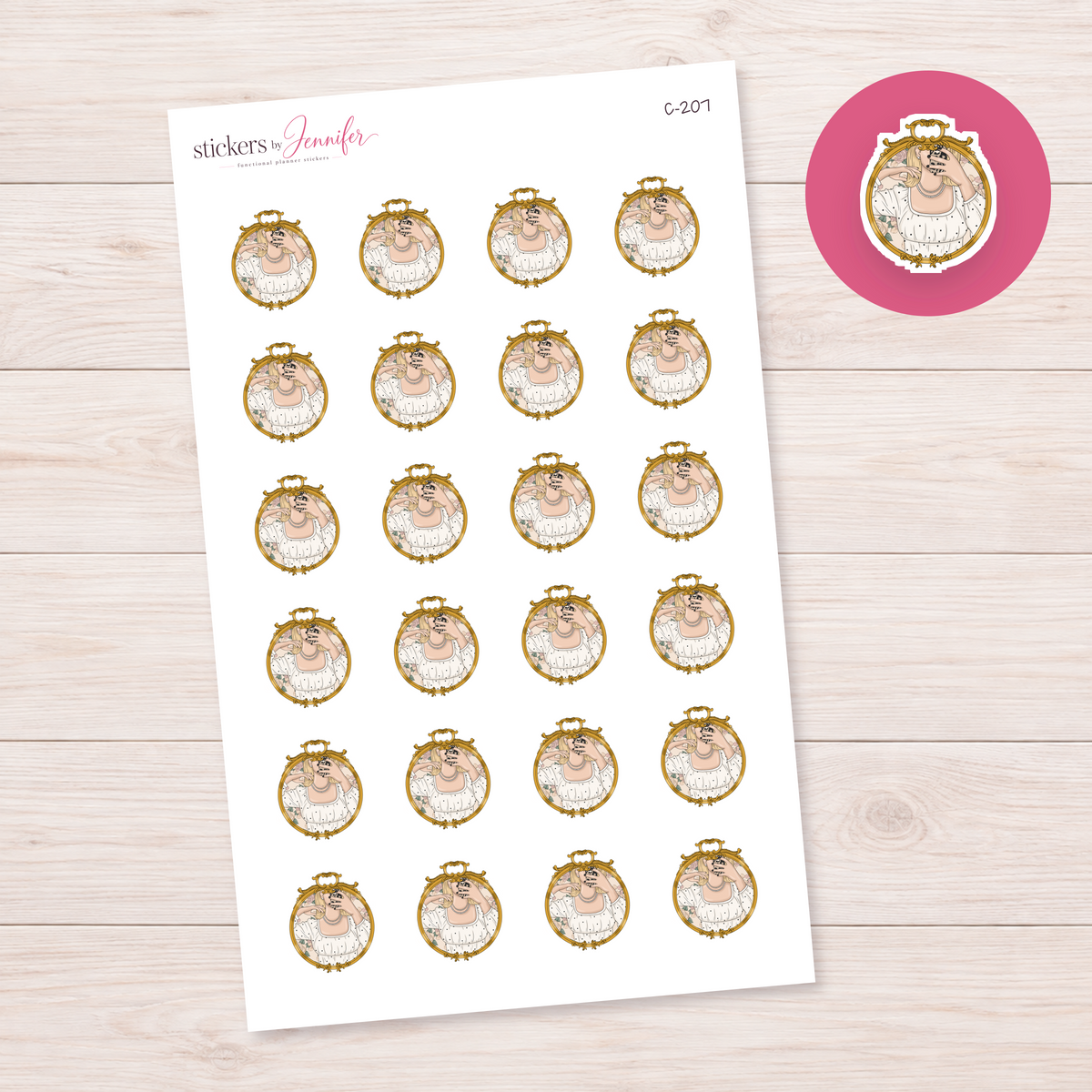 Gold Mirror Selfie — Light Skin, Blonde Bob Planner Stickers | C-207