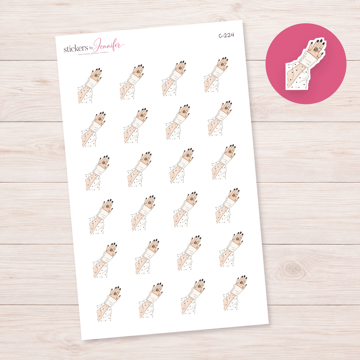 Black Nails and Gold Rings — Light Skin Planner Stickers | C-224