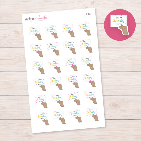 Happy Birthday Card in Hand — Tan Skin Planner Stickers | C-262