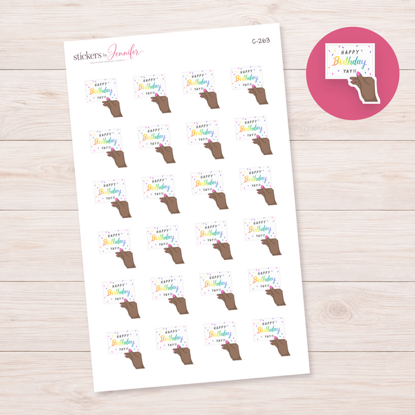 Happy Birthday Card in Hand — Brown Skin Planner Stickers | C-263