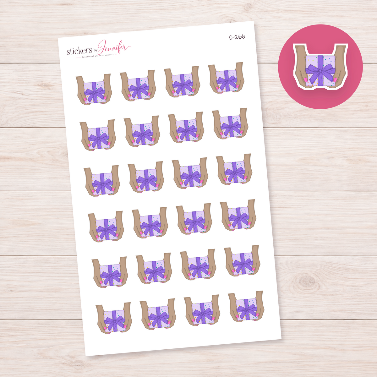 Purple Gift in Hands Planner Stickers | C-266