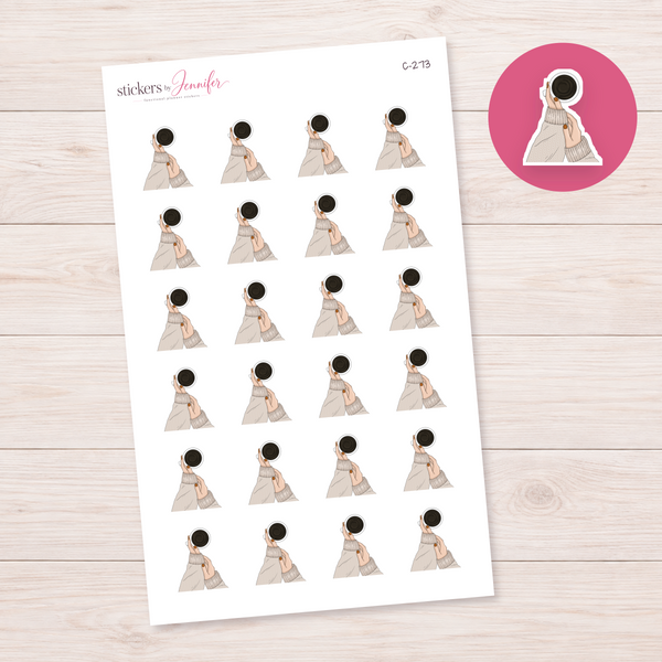 Cozy Coffee in Sweater Sleeves — Light Skin Planner Stickers | C-273
