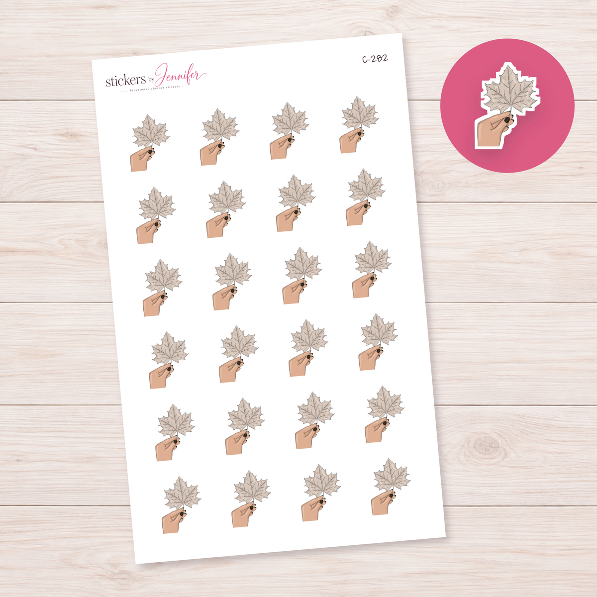Neutral Maple Leaf in Hand — Warm Skin Planner Stickers | C-282