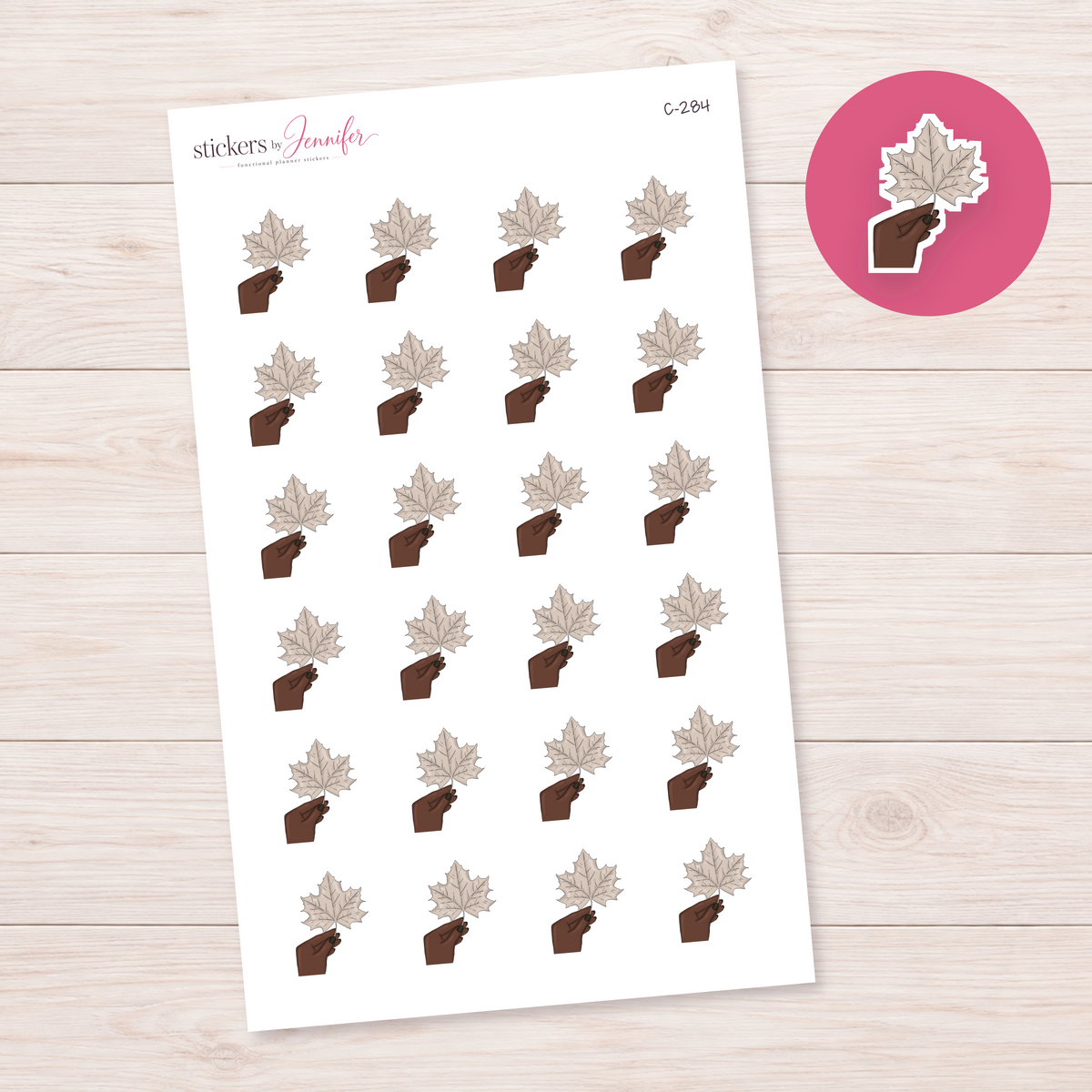Pale Maple Leaf in Hand Planner Stickers | C-284