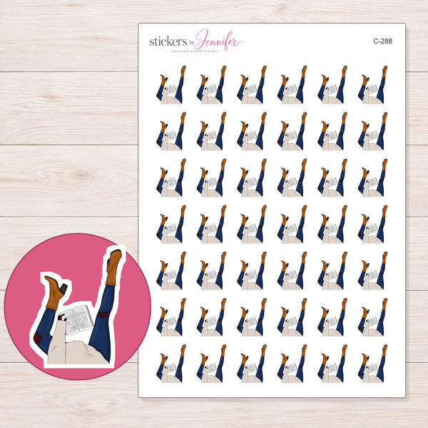 Autumn Boots and Open Book — Deep Skin Planner Stickers | C-288 — enlarged contour-cut detail