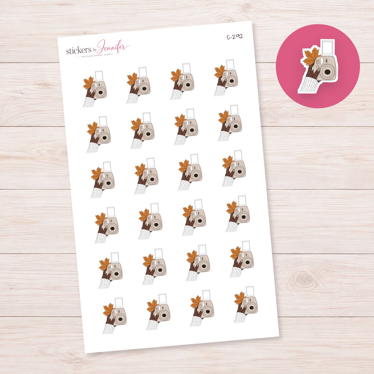 Instant Camera and Autumn Leaves — Deep Skin Planner Stickers | C-292