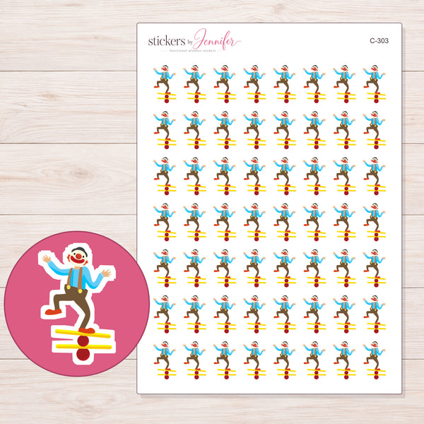 Balancing Clown Planner Stickers | C-303 — enlarged contour-cut detail