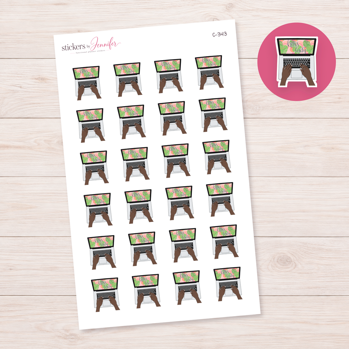 Tropical Boss Lady Laptop — Deep Skin Planner Stickers | C-343