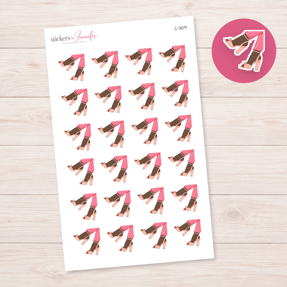Pink Trousers and Bow Heels — Deep Skin Planner Stickers | C-359