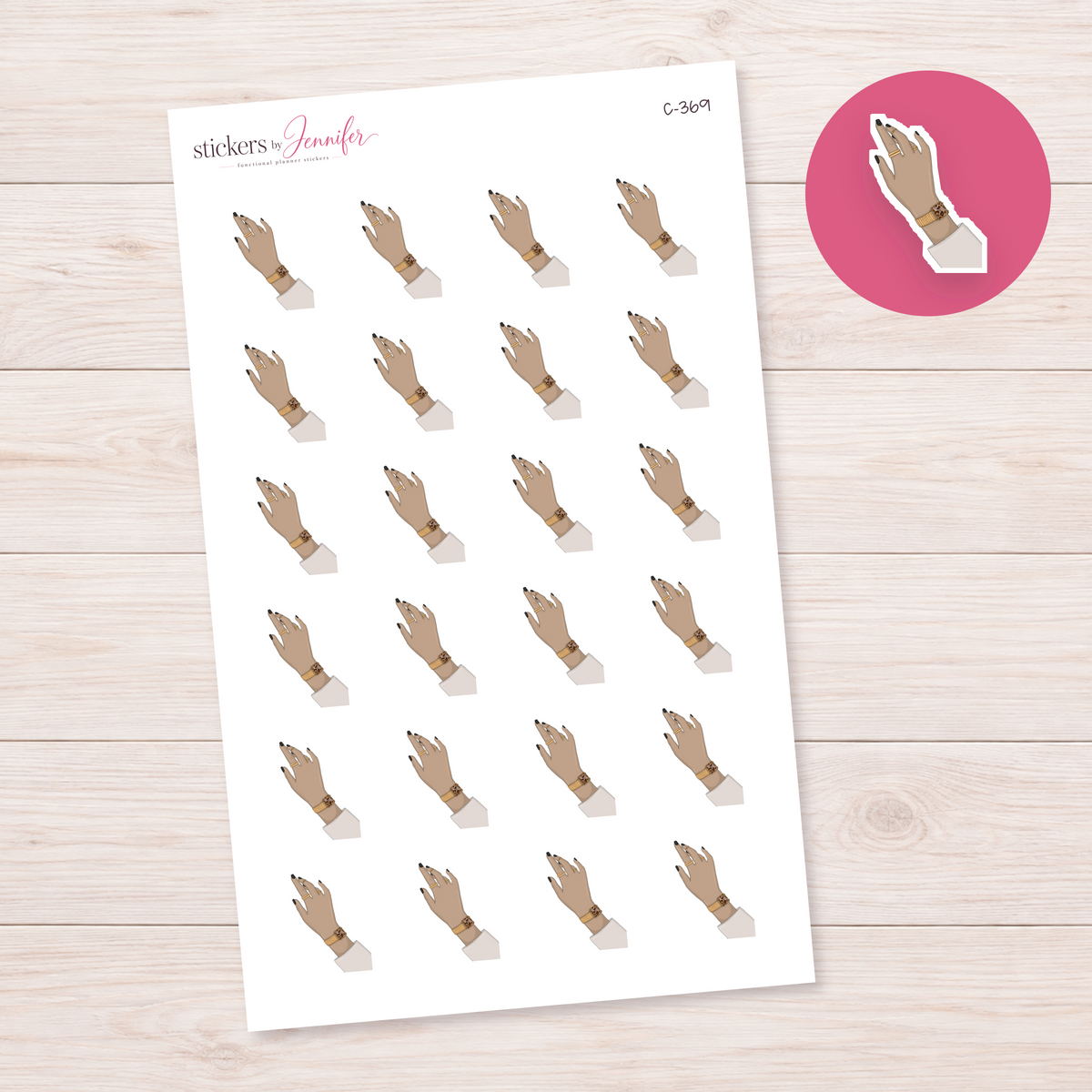 Black Nails and Leopard Watch — Tan Skin Planner Stickers | C-369