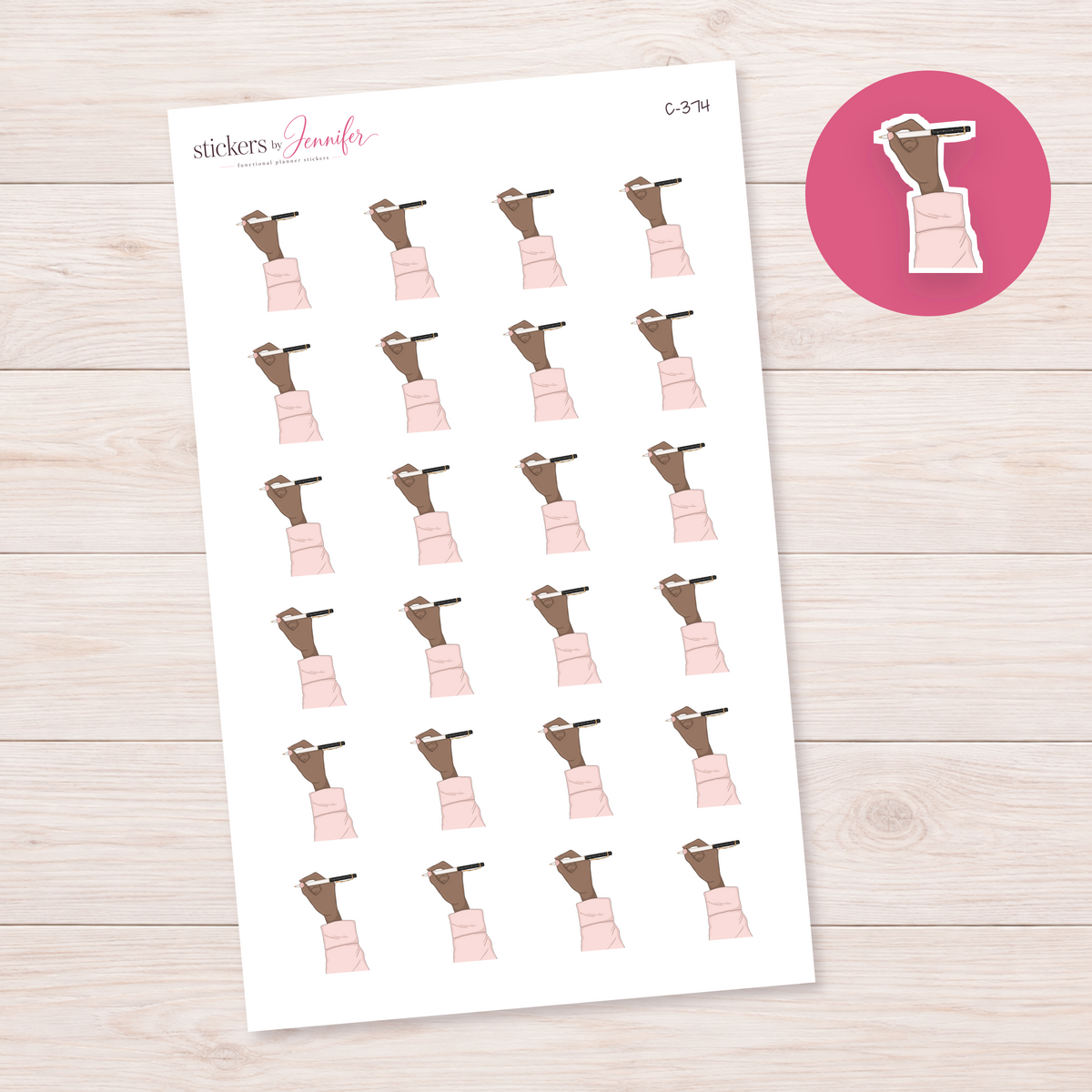 Black Pen and Pink Sleeve — Brown Skin Planner Stickers | C-374