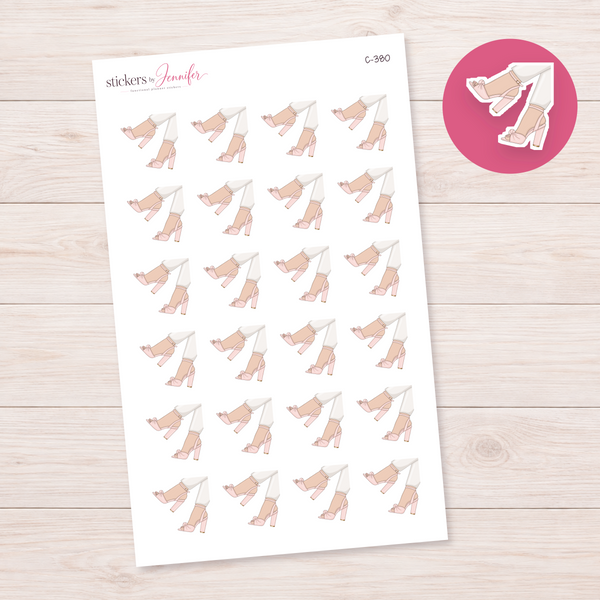White Trousers and Pink Bow Heels — Light Skin Planner Stickers | C-380