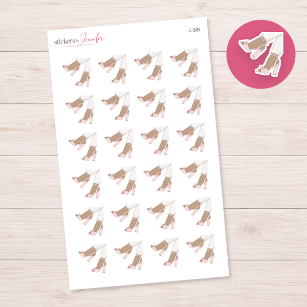 White Trousers and Pink Bow Heels — Tan Skin Planner Stickers | C-381