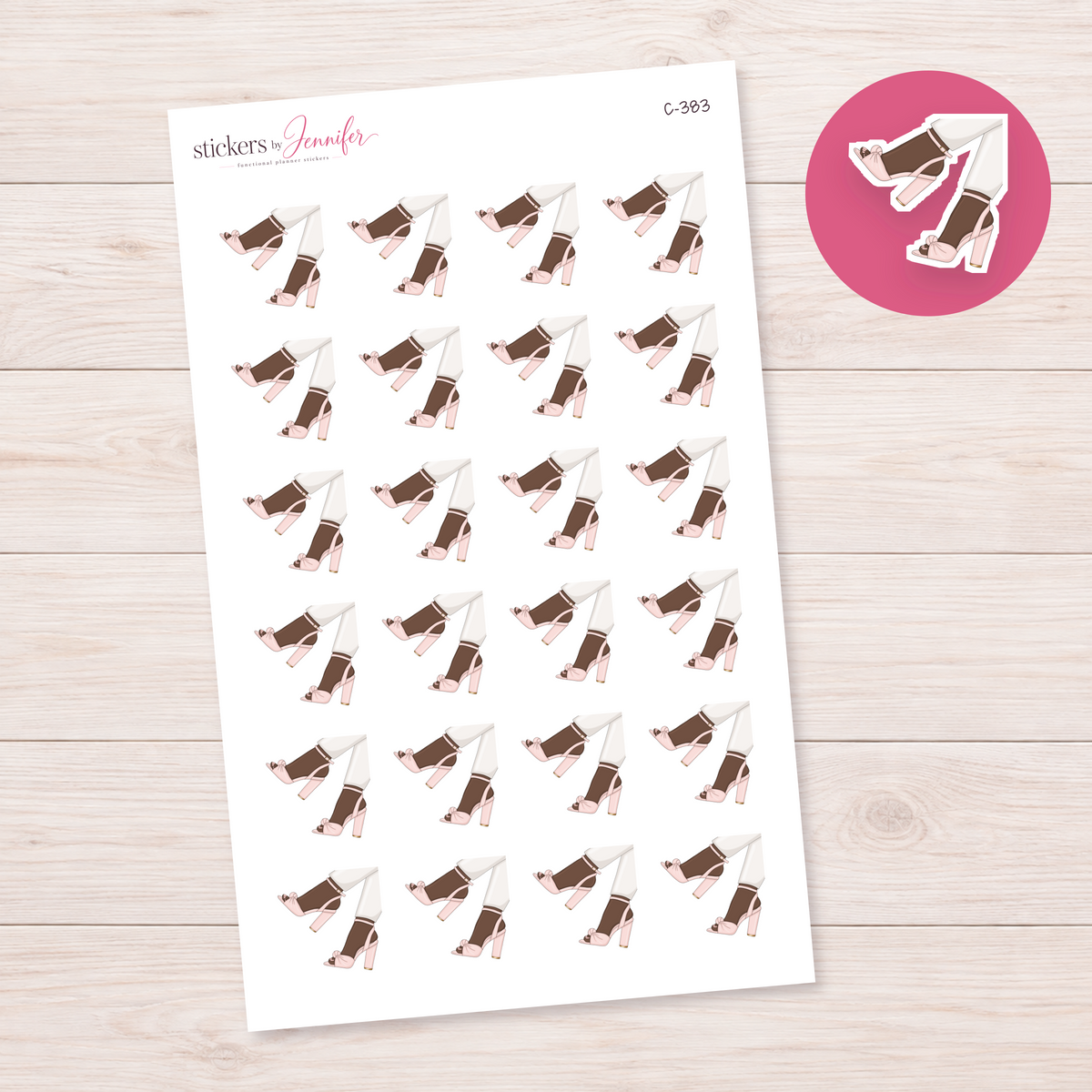 White Trousers and Pink Bow Heels — Deep Skin Planner Stickers | C-383