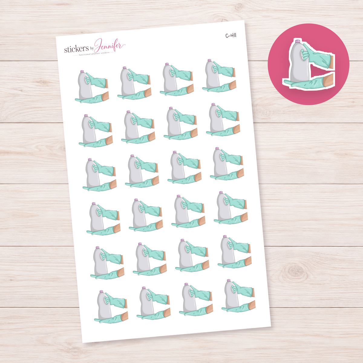 Gloved Cleaning Hands Planner Stickers | C-411