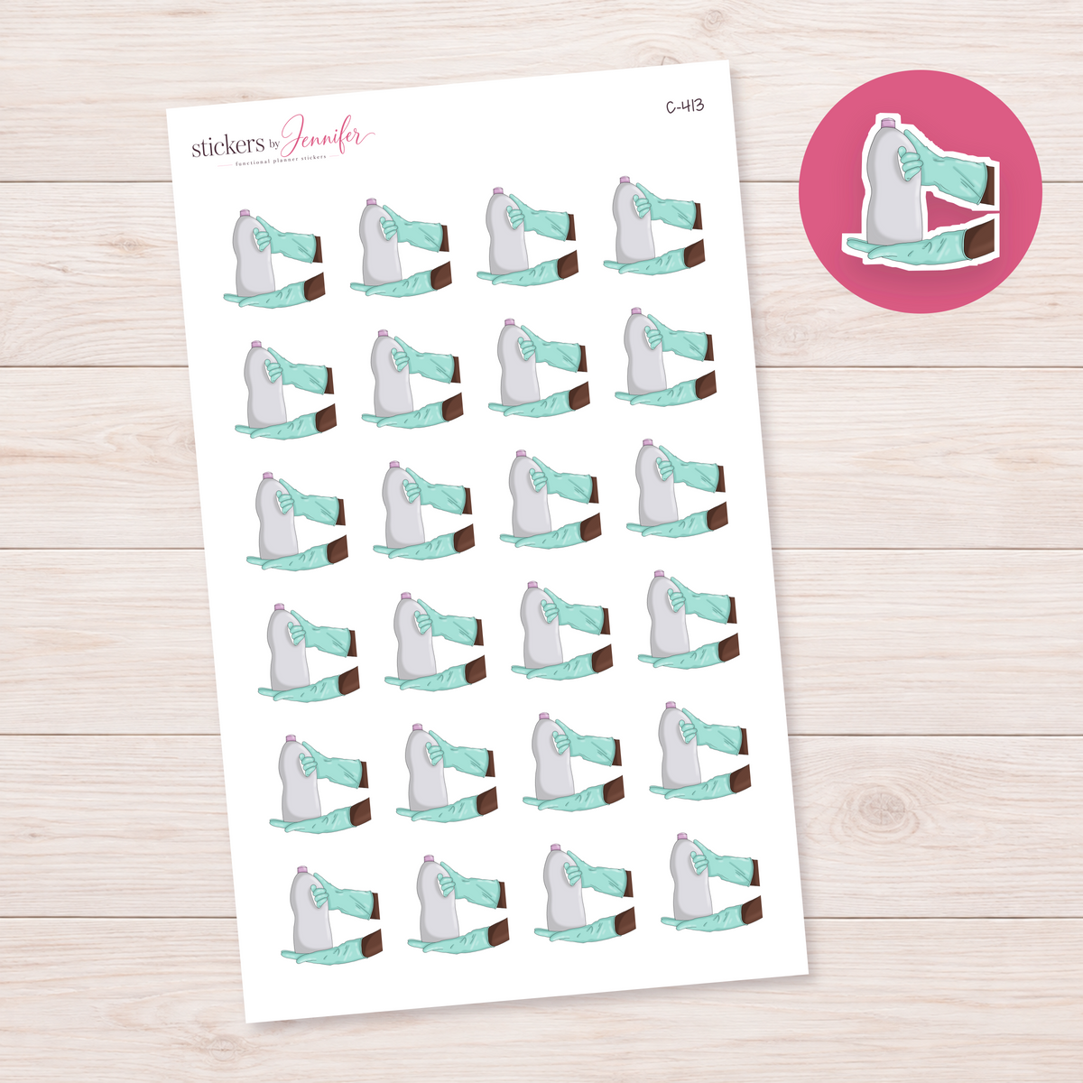 Mint Gloves and Cleaning Bottle Planner Stickers | C-413