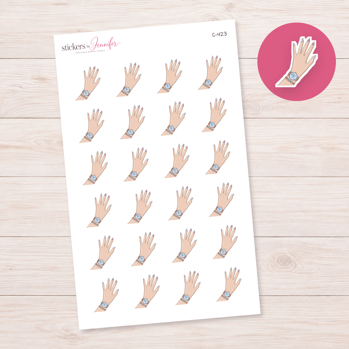 Lavender Nails and Blue Watch — Light Skin Planner Stickers | C-423