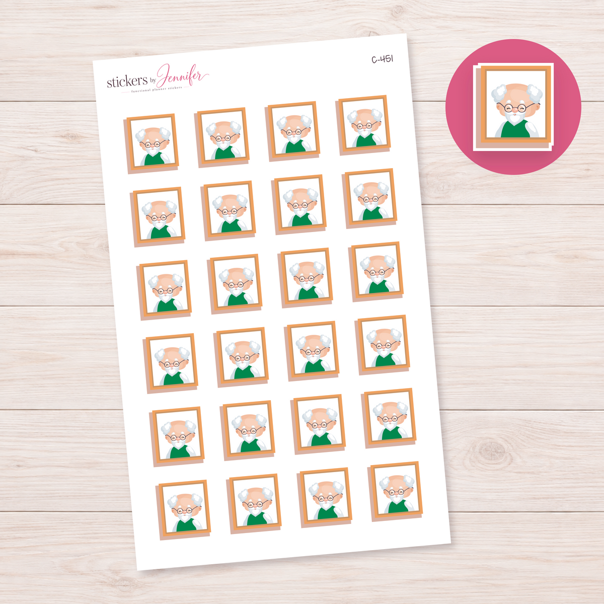 Framed Grandpa Portrait Planner Stickers | C-451
