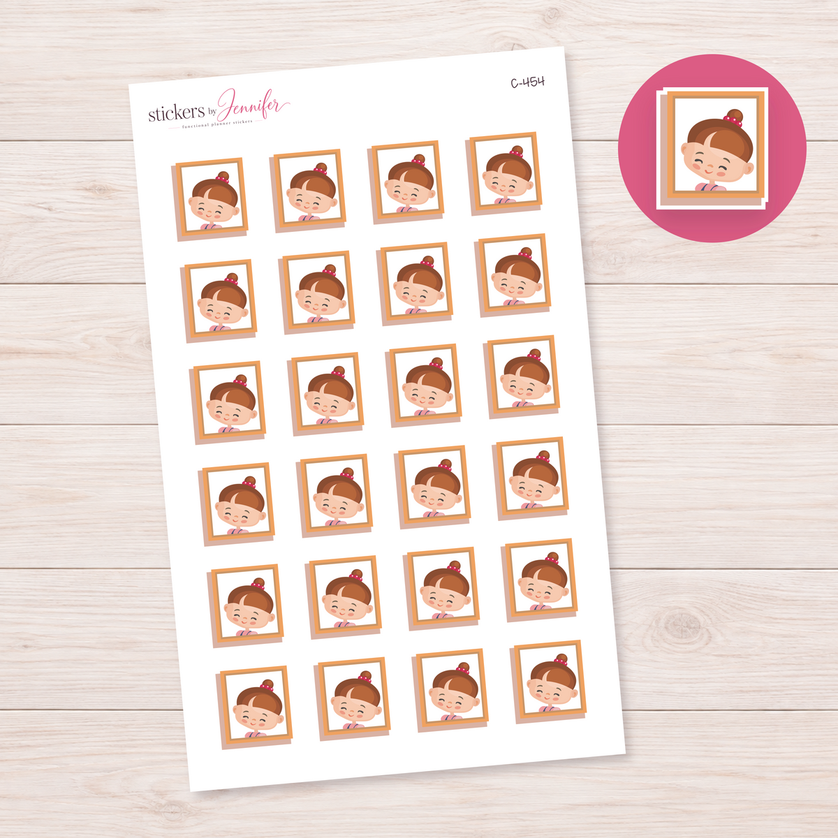 Framed Brown-Haired Girl Portrait Planner Stickers | C-454