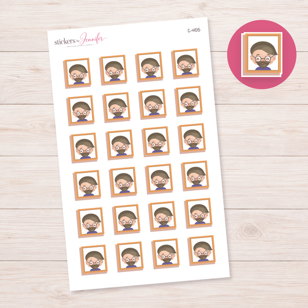 Framed Bearded Grandpa Portrait Planner Stickers | C-455