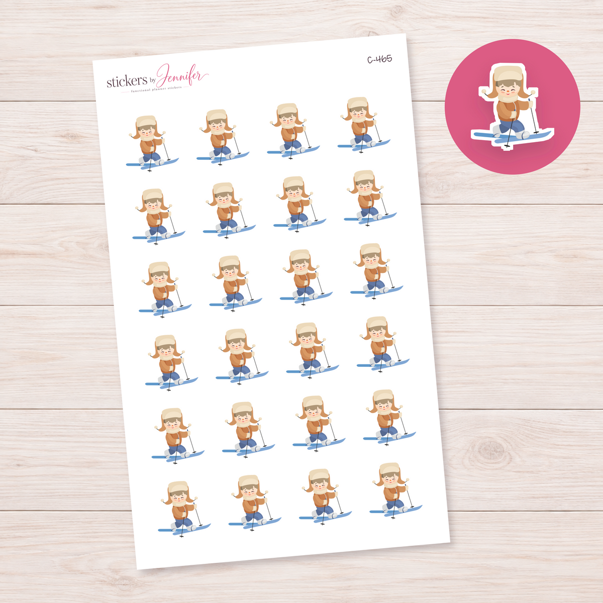 Winter Skiing Child Planner Stickers | C-465