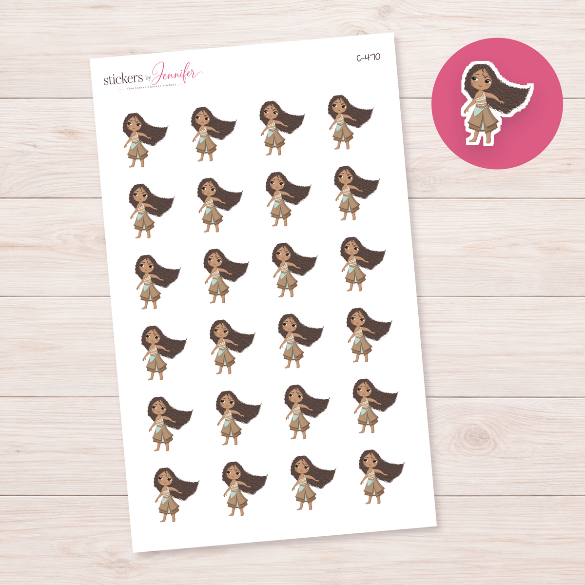 Long-Haired Adventure Character Planner Stickers | C-470