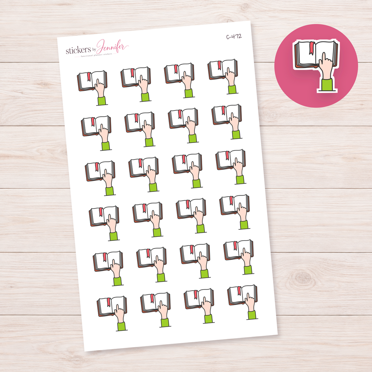 Open Book & Reading Hand Planner Stickers | C-472