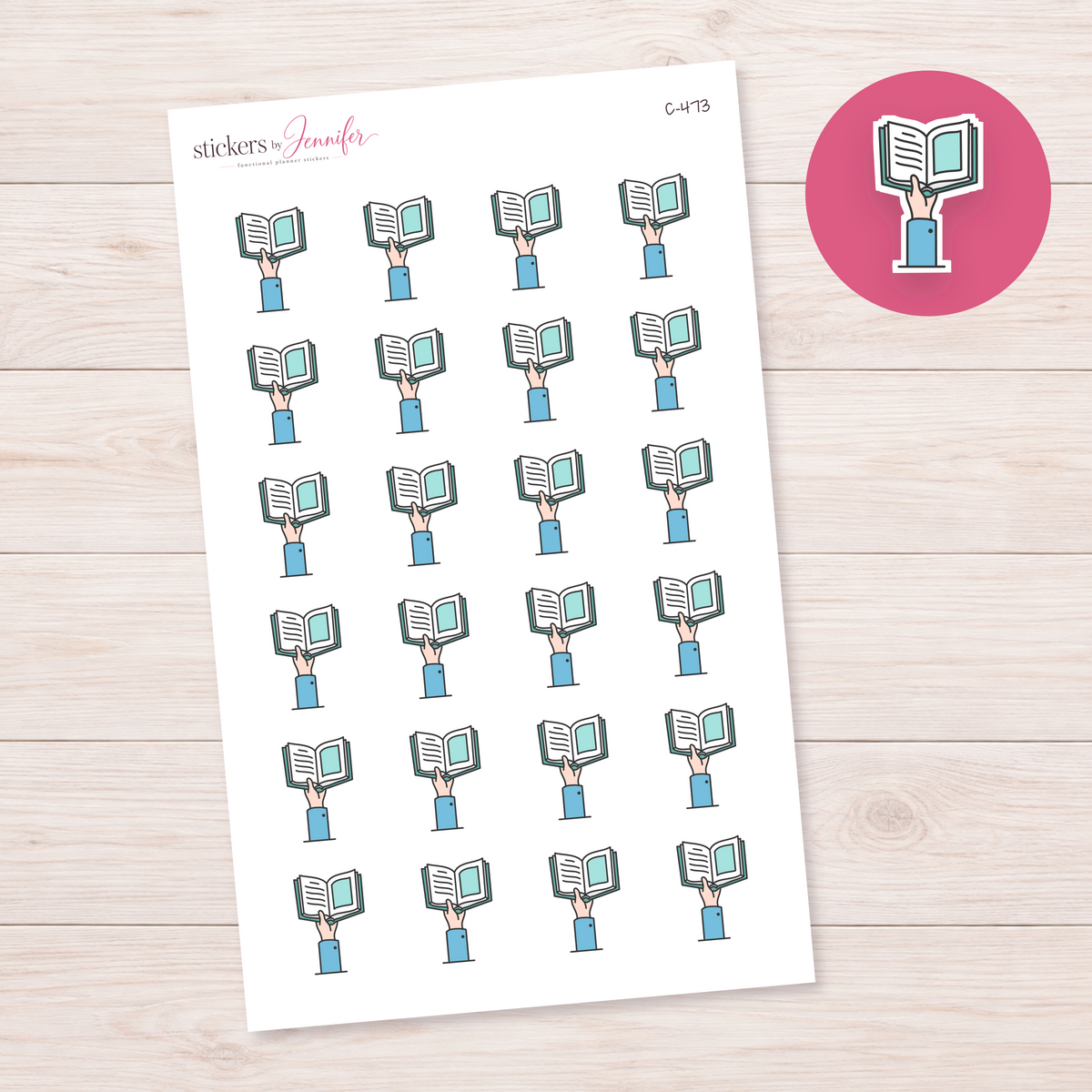 Open Book in Hand Planner Stickers | C-473