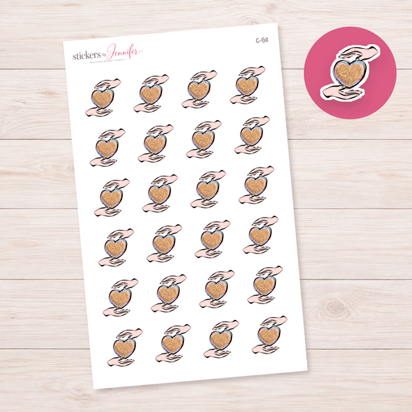 Glitter Heart Between Hands Planner Stickers | C-511