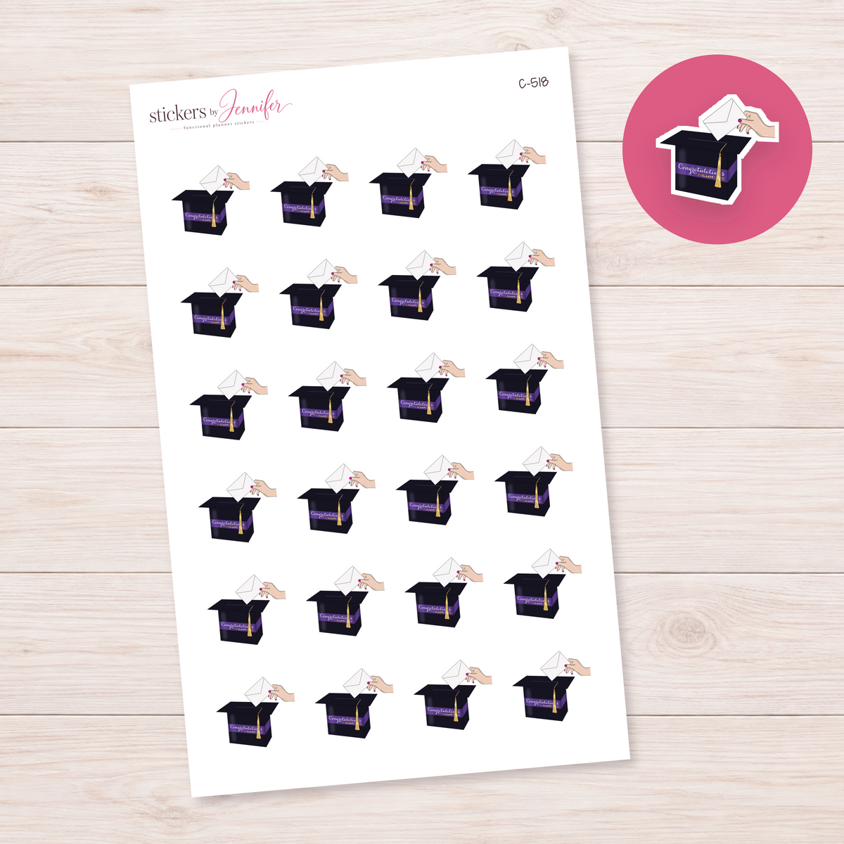 Graduation Card Box — Light Skin Planner Stickers | C-518