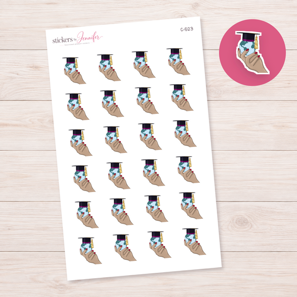 Graduation Globe — Tan Skin Planner Stickers | C-523