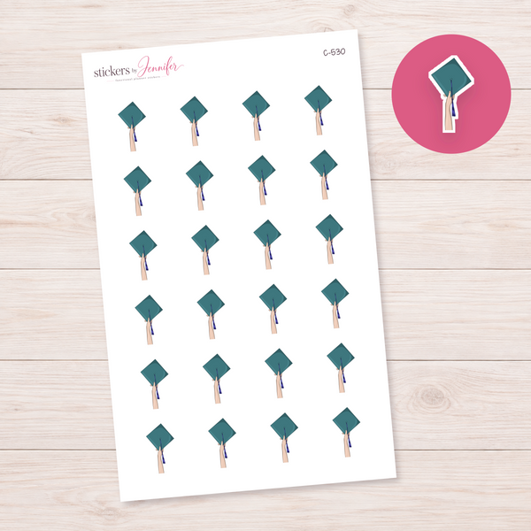 Teal Graduation Cap — Light Skin Planner Stickers | C-530