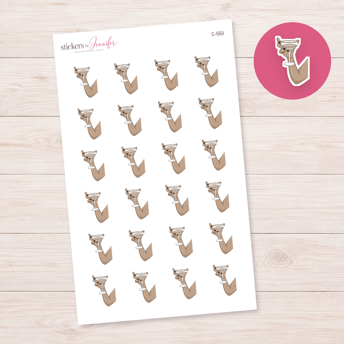 Coupe Glass Toast — Tan Skin Planner Stickers | C-551