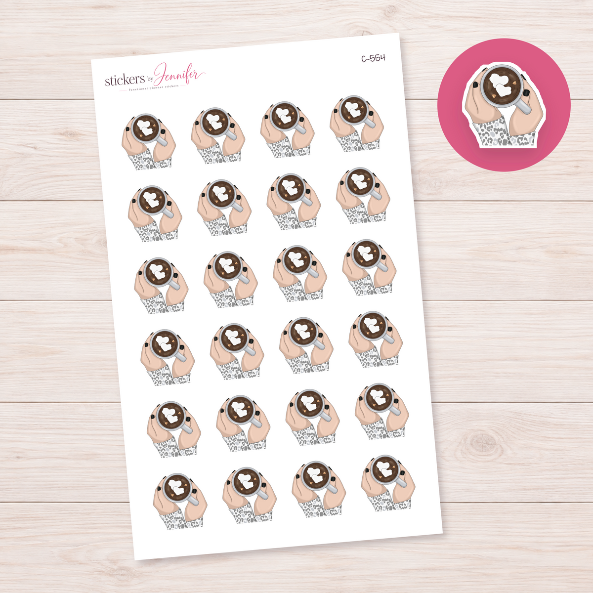 Marshmallow Cocoa in Hands — Light Skin Planner Stickers | C-554