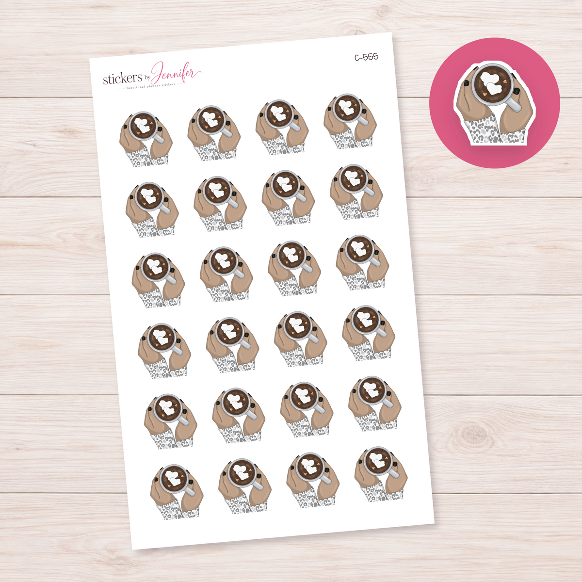 Marshmallow Cocoa in Hands — Tan Skin Planner Stickers | C-555
