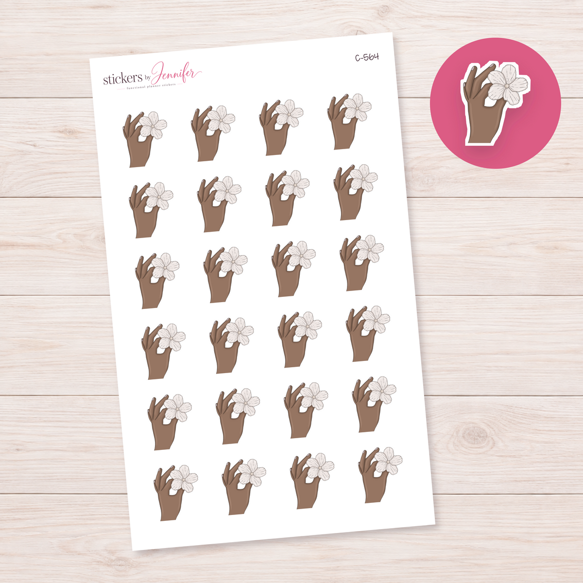 White Flower in Hand — Brown Skin Planner Stickers | C-564