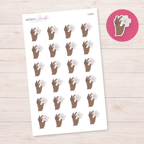 White Flower in Hand — Brown Skin Planner Stickers | C-564