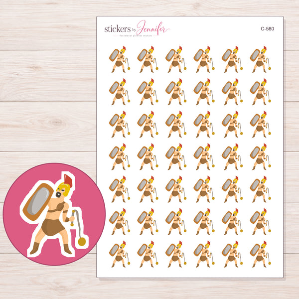 Ancient Warrior with Shield Planner Stickers | C-580 — enlarged contour-cut detail