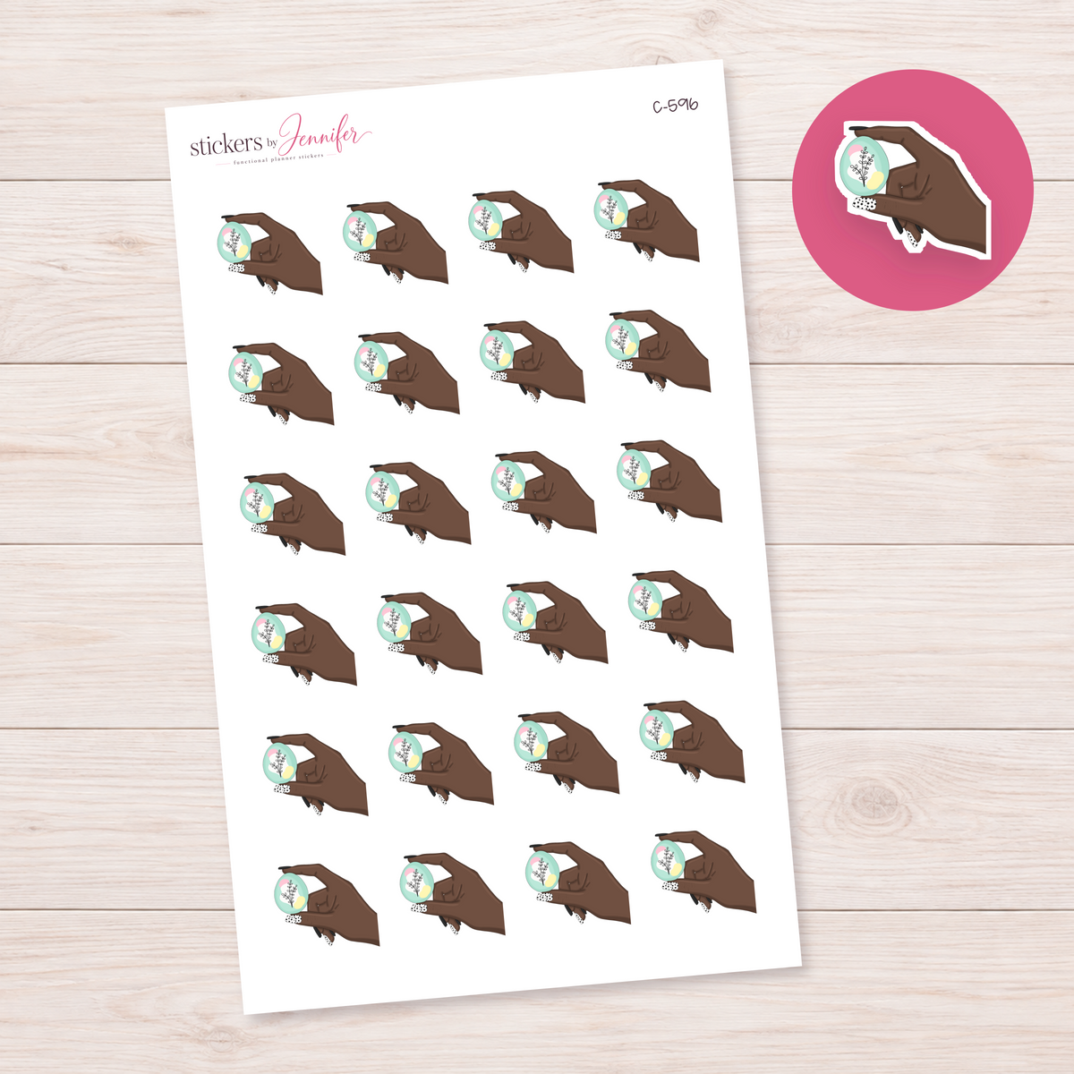 Mint Floral Easter Egg — Deep Brown Skin Planner Stickers | C-596
