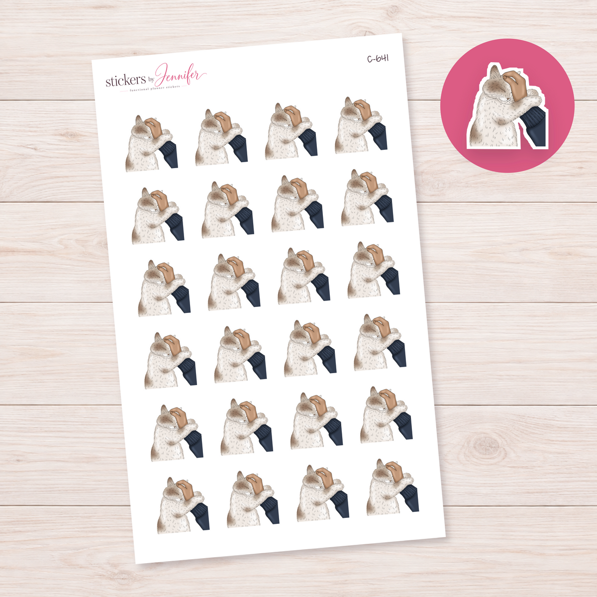 Petting a Cream Cat Planner Stickers | C-641