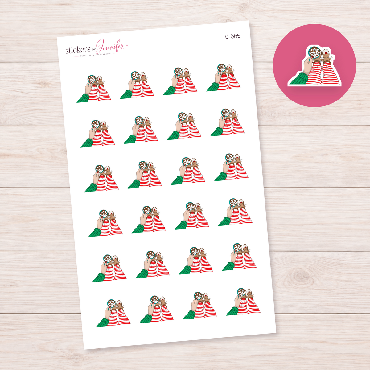 Striped Pajamas and Cocoa Planner Stickers | C-665