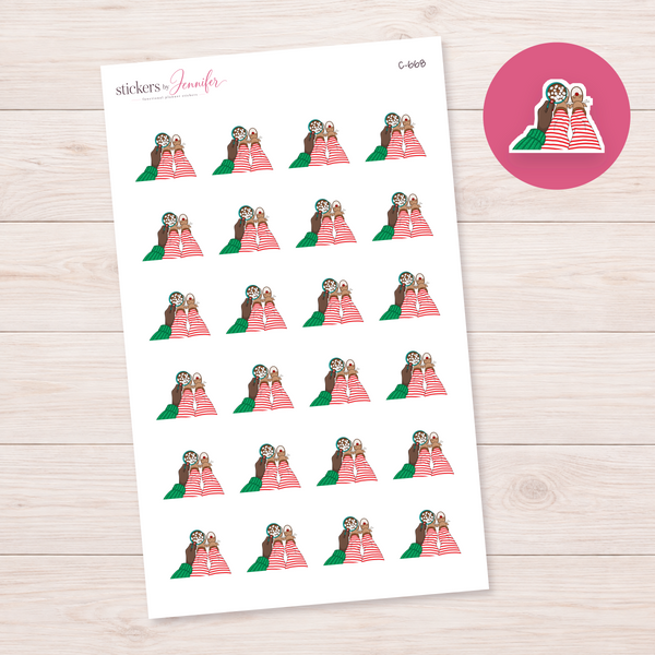 Cocoa and Striped Holiday Pajamas — Brown Skin Planner Stickers | C-668