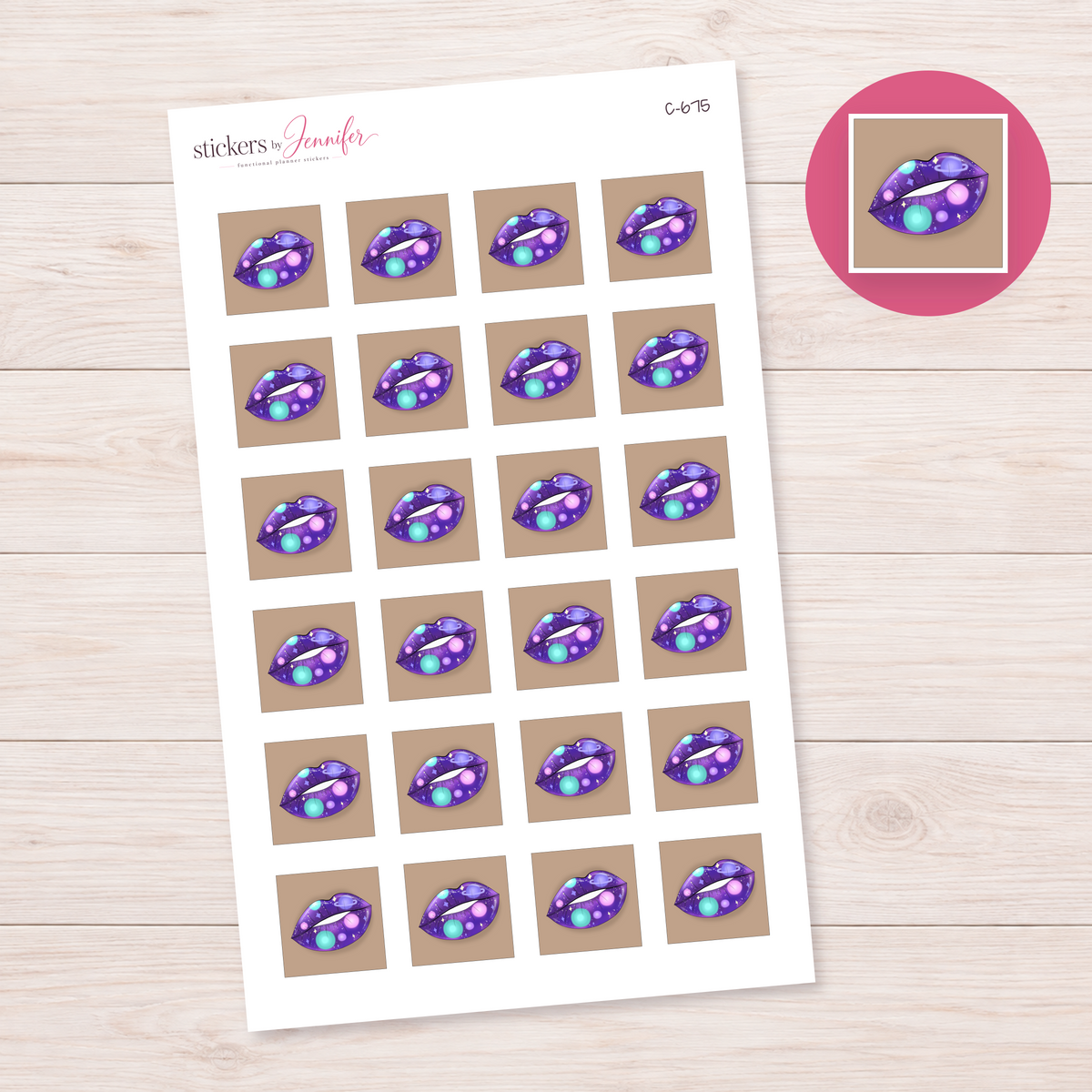 Purple Galaxy Lip Art Planner Stickers | C-675