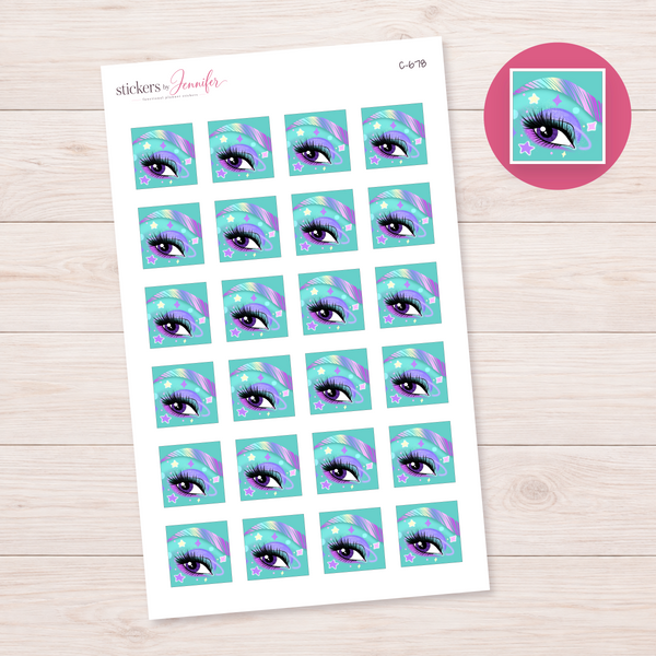 Purple Eye with Stars — Teal Background Planner Stickers | C-678